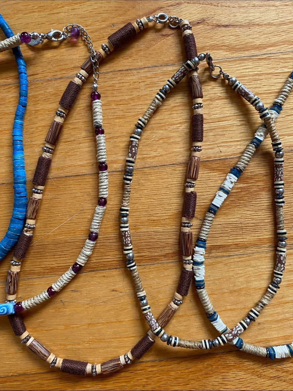 Bohemian Boho Shell/Wooden, Multicolor & Brown Surfer Bead Necklaces - set of 5